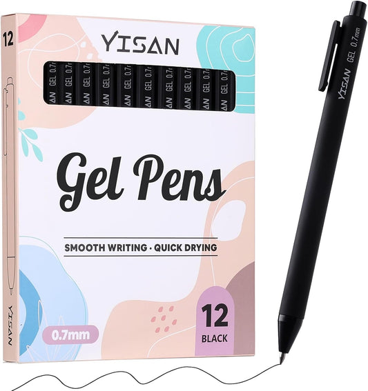 YISAN Colored Gel Pens,Journal Pens 0.7 mm Colorful Ink Pens,Fine Point Fast Dry 12 Assorted Colors,Smooth Writing for Journaling and Note Taking,Retractable,Roller Ball Point,71044