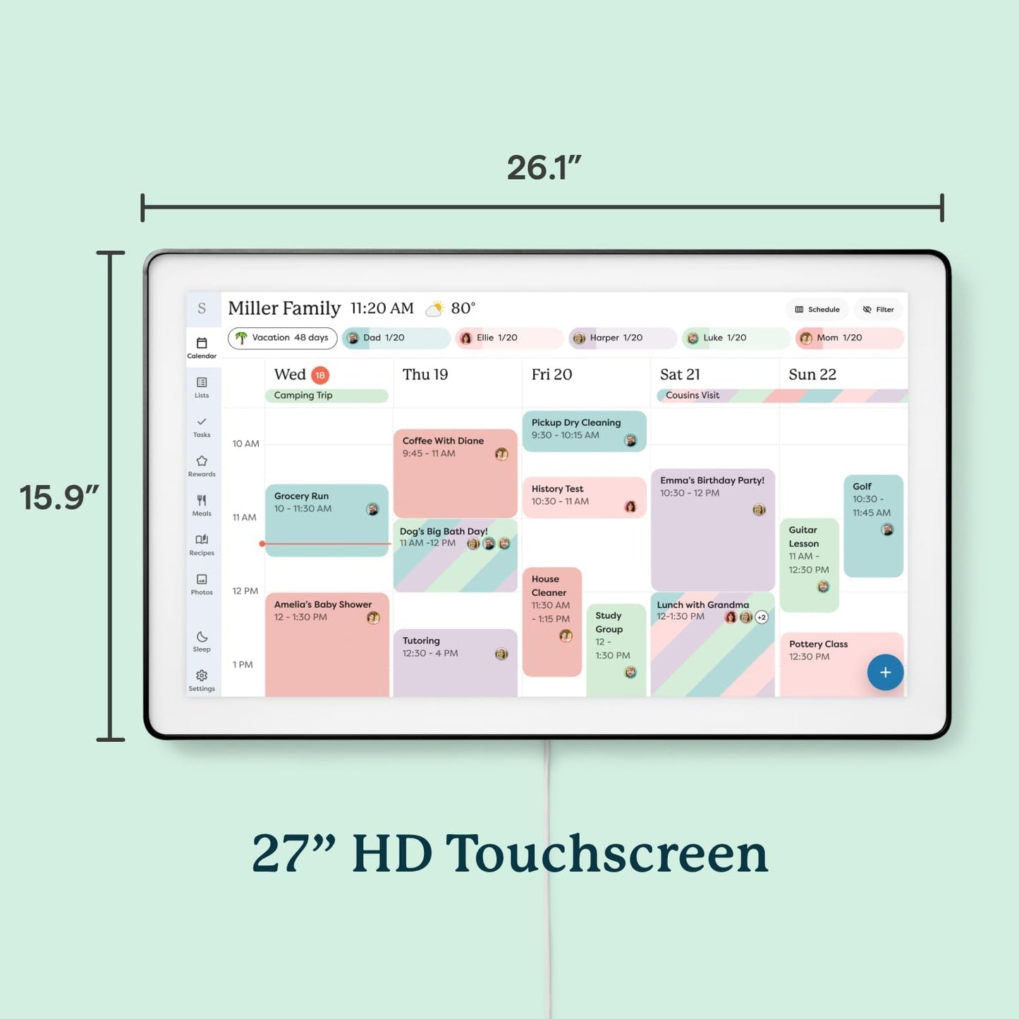 Skylight Calendar Max: 27-Inch Smart Digital Calendar & Chore Chart, Family Organizer with Interactive Touchscreen Display – Wall Mountable in Portrait or Landscape, Classic White Frame