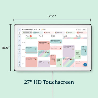 Skylight Calendar Max: 27-Inch Smart Digital Calendar & Chore Chart, Family Organizer with Interactive Touchscreen Display – Wall Mountable in Portrait or Landscape, Classic White Frame