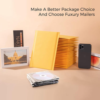 Fuxury Kraft Bubble Mailer 4x8” 50Pack Padded Envelopes Usable Size 4x7" Strong Adhesion Thick Bubble Envelopes Waterproof Cushioned Bubble Mailers Packaging for Small Business #000 Yellow