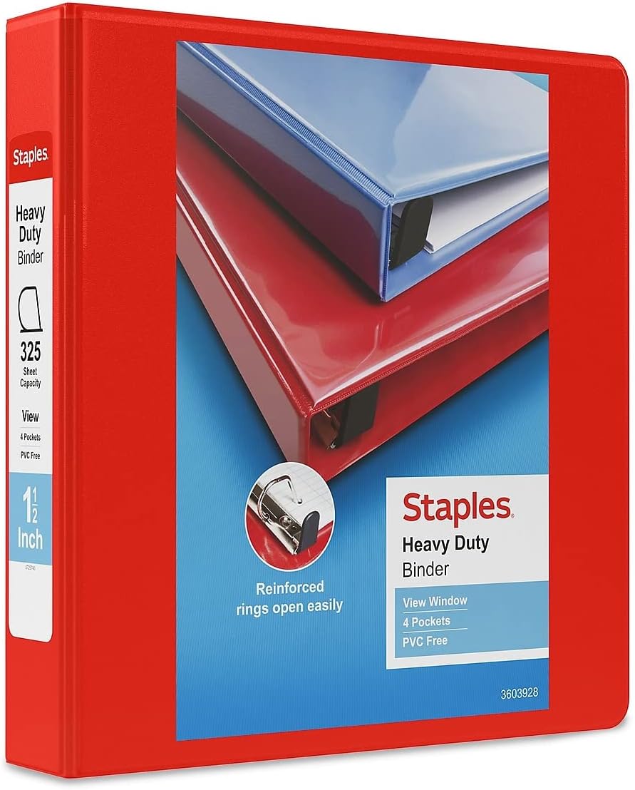Staples Heavy-Duty 2-Inch D-Ring View Binder, Reinforced Spine, Holds Up to 450 Sheets, Gray, for Office & School