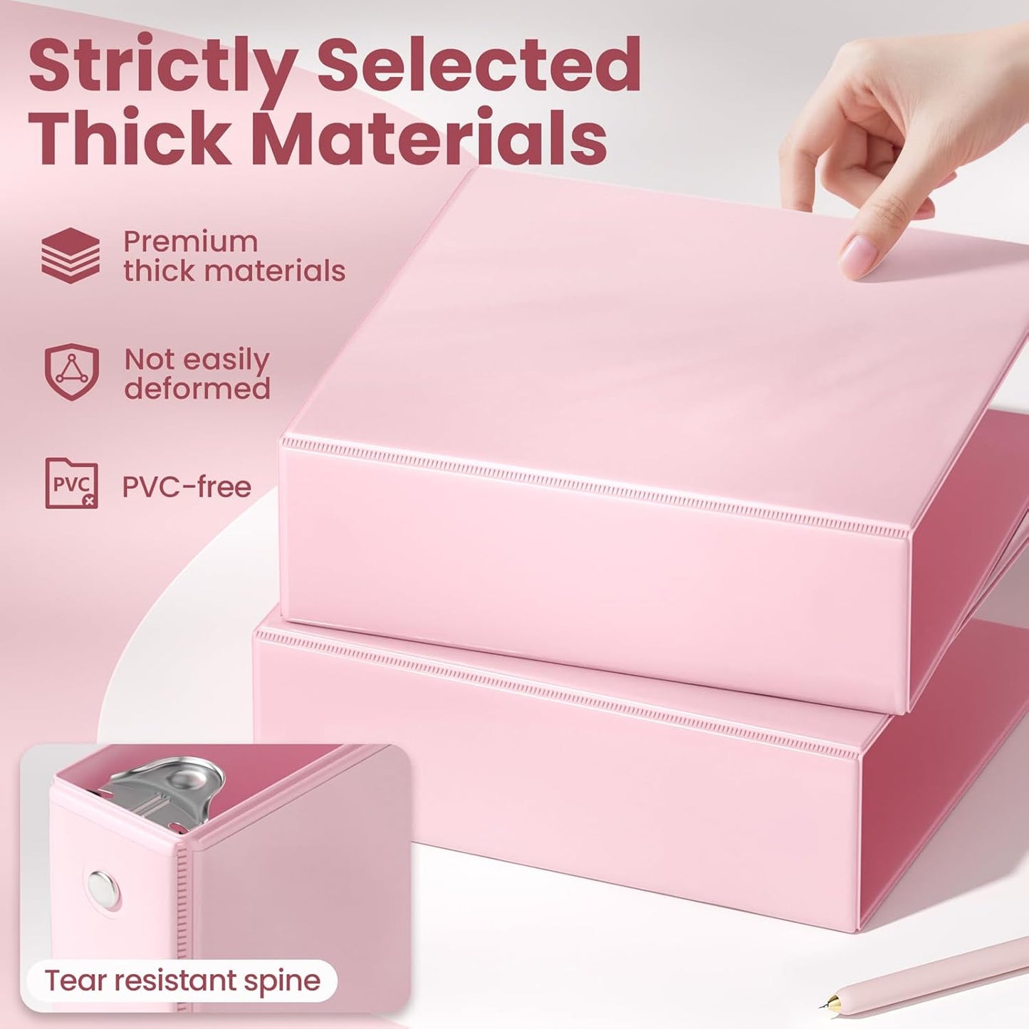 SUNEE 3 Ring Binder 3 Inch 2 Pack, Clear View Binder Three Ring PVC-Free (Fit 8.5x11 Inches) for School or Office Supplies, Pink