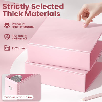 SUNEE 3 Ring Binder 3 Inch 2 Pack, Clear View Binder Three Ring PVC-Free (Fit 8.5x11 Inches) for School or Office Supplies, Pink