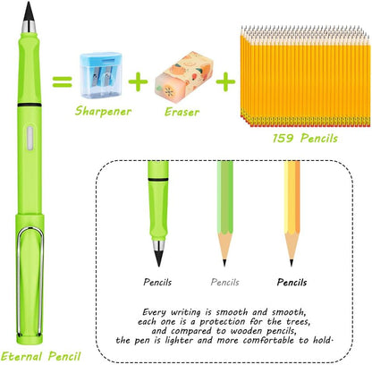 Ainiv Inkless Pencil with Eraser - 5 Sets Infinity Pencil, Reusable with Extra 5 Eraser & 5 Replaceable Nibs for Home, Office & School Writing, Drawing