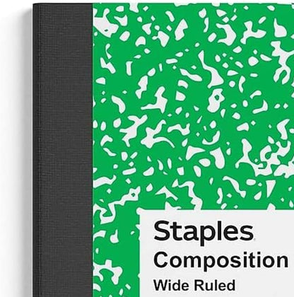 STAPLES Composition Notebook, 9.75” x 7.5”, Wide Ruled, 100 Sheets, Green Cover