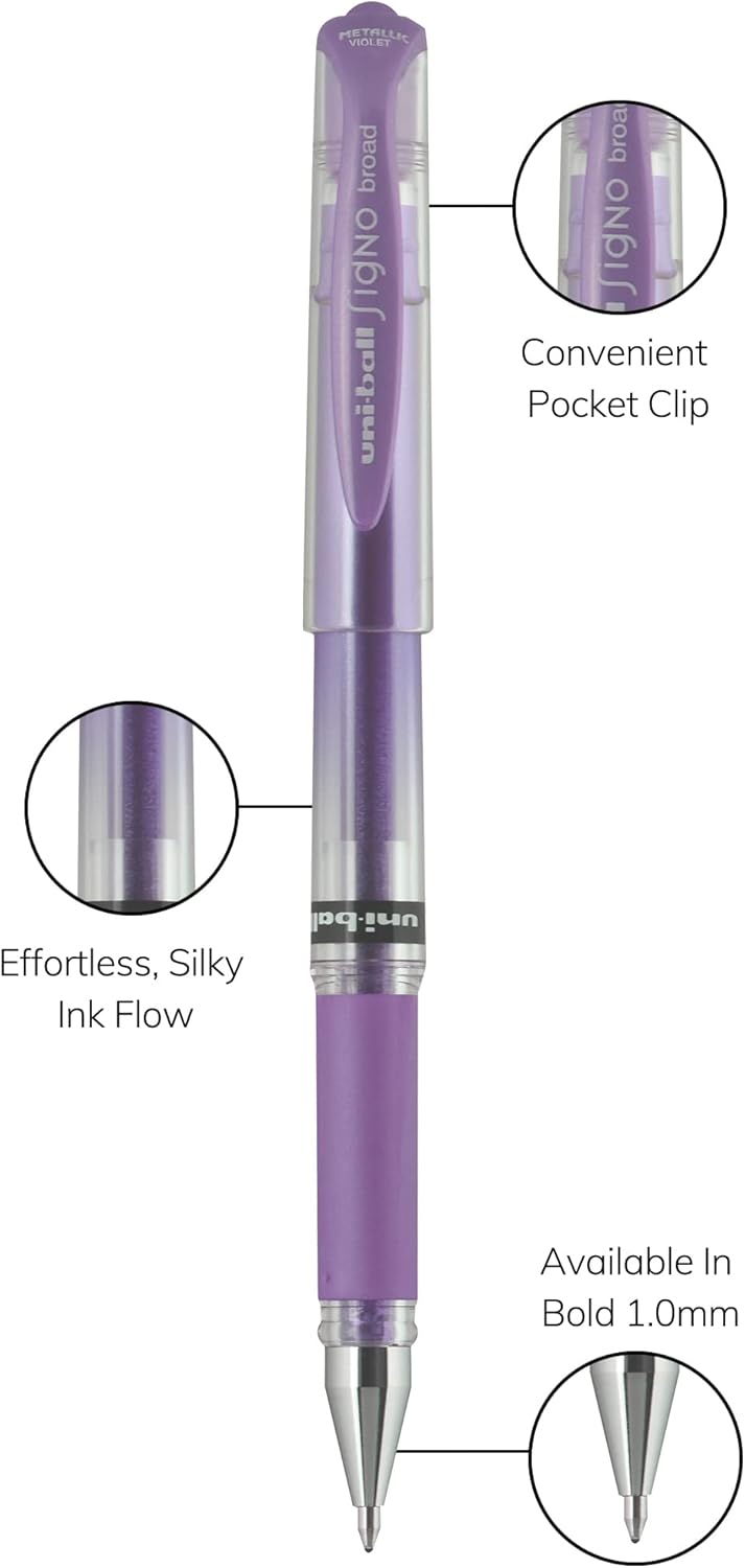 uniball Signo Gel Impact Pens, Bold Point (1.0mm), Metallic Pink Ink, 6 Pens
