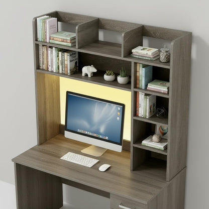 Tangkula Desktop Bookshelf, Countertop Storage Hutch with 5 Shelves for Computer Desk, Desk 3-Tier Display Rack, Multipurpose Wood Desktop Hutch Storage Organizer for Dorm Office Home