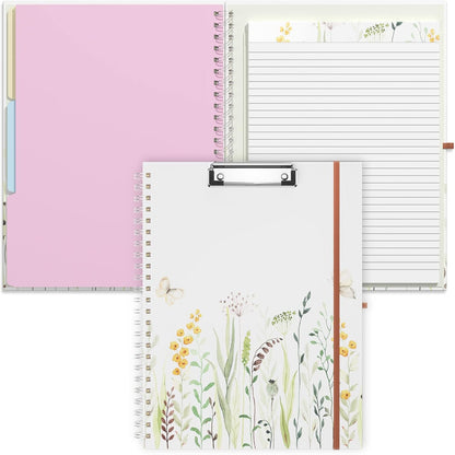 Rimilak Spiral Clipboards Folio with Refillable Lined Notepad, 14.5 x 9.8 In, Hardcover Cover with 5 Interior Pockets, Elastic Band and Pen Loop Series. Cute Stylish Clipfolio, Daisy Flower