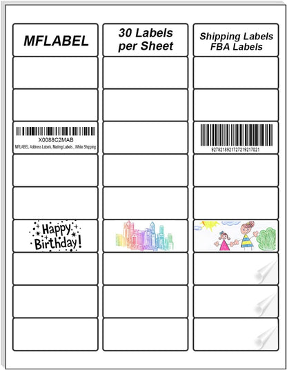 MFLABEL Half Sheet Shipping Labels - 200 Self Adhesive Sticker Sheets for Laser & Inkjet Printers, Waterproof & Smudge-Free, with 12 Free Fragile Labels for Packaging, Shipping and Crafting - Colors B