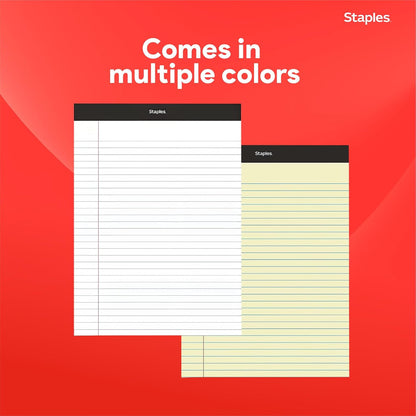 STAPLES Notepads, 8.5” x 11”, Wide Ruled, White, 50 Sheets/Pad, 12‑Pack