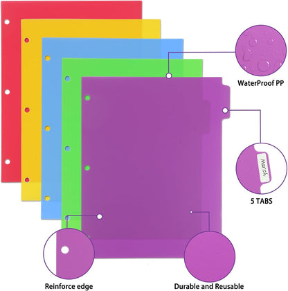 3 Set Plastic Binder Dividers with Tabs,Multicolor Index with 8-Tabs,Divider for 3 Ring Binder
