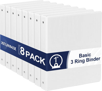 1-Inch 3-Ring-Binder with Pockets - Bundle 12 Packs, 1'' Round Binders Holds 200 Sheets US Letter Size 8.5'' x 11'' - White Binders for Home, Office, and Back to School (1'' - 12 Packs)