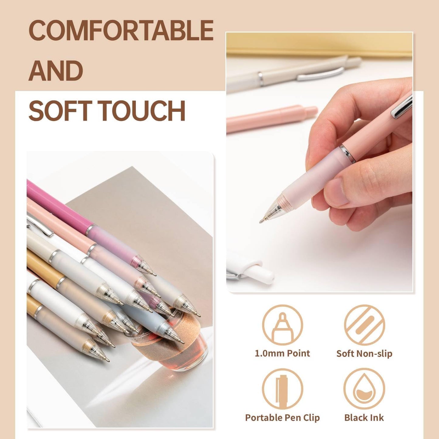 Aisibeiger Ball Point Pen Black Ink Ballpoint Pens with Super Soft Grip Medium Point 1.0mm Office Pens (12-count)
