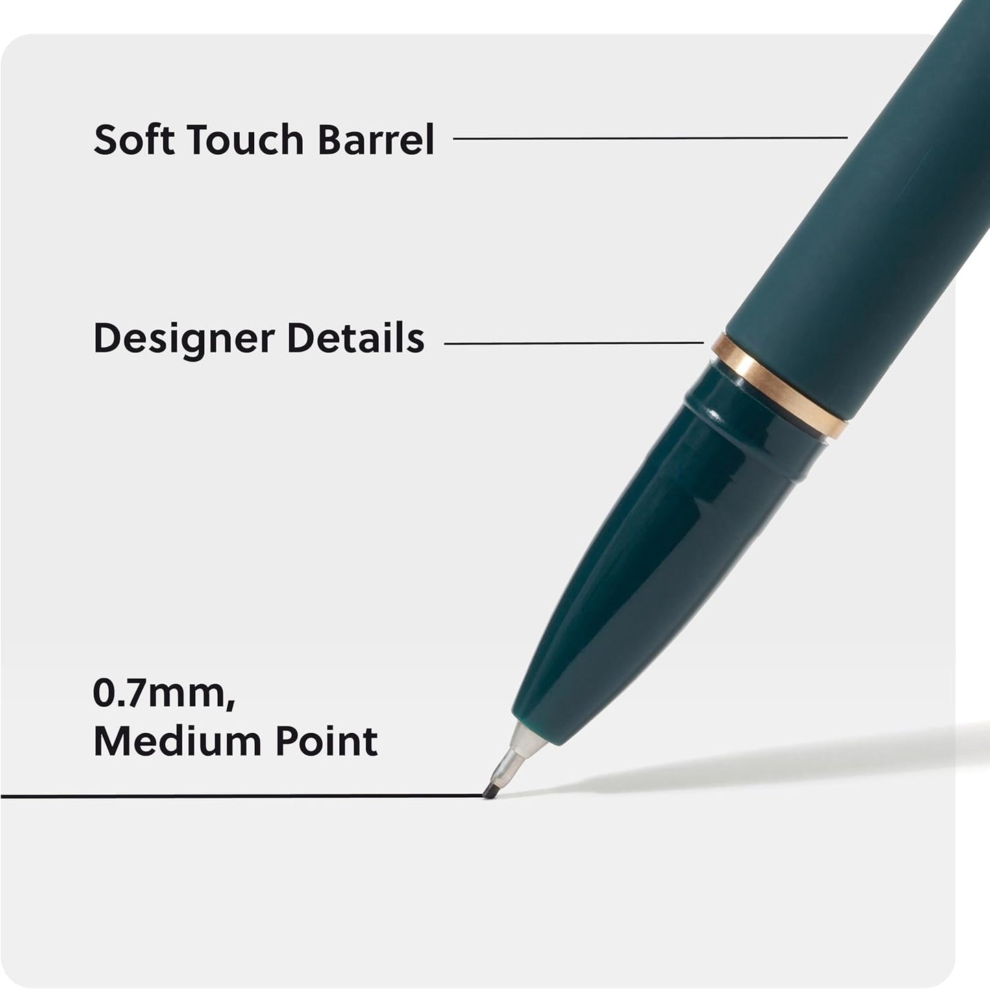 U Brands Catalina Felt Tip Pens, Set of 6 Black Ink Pens, Soft Touch Jewel Tones, Gold Details, Medium (0.7 mm) Point