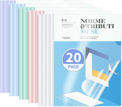20 Pack, Clear Report Covers with Sliding Bar, 50-Sheet Capacity – Presentation Folders for Letter and A4 Sheets Size, Resume & Document Binders for Office, School, Business (Purple)