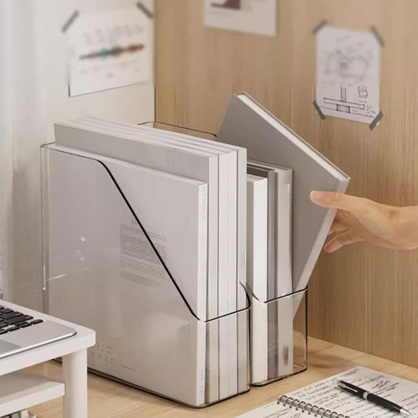 Vertical Magazine File Holder, Clear File Organizer Desk Organizer and Storage Bins Holding for Magazines, Binders, Notebooks, Envelopes, Plastic Office Organization and Storage for Desk
