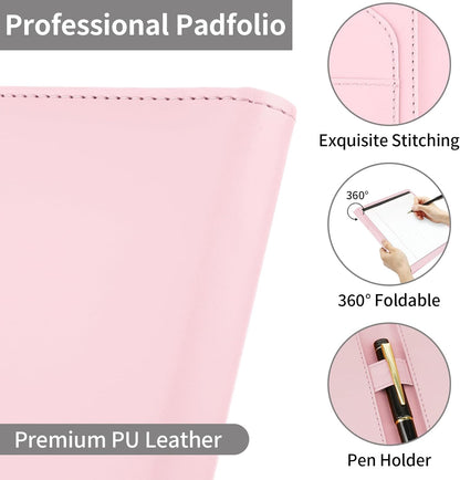 MOWPOG Professional Padfolio Portfolio Binder, Faux Leather Interview Resume Folder, Letter Size A4 Legal Writing Pad Holder, Document Organizer for Business School Office Conference (Black)