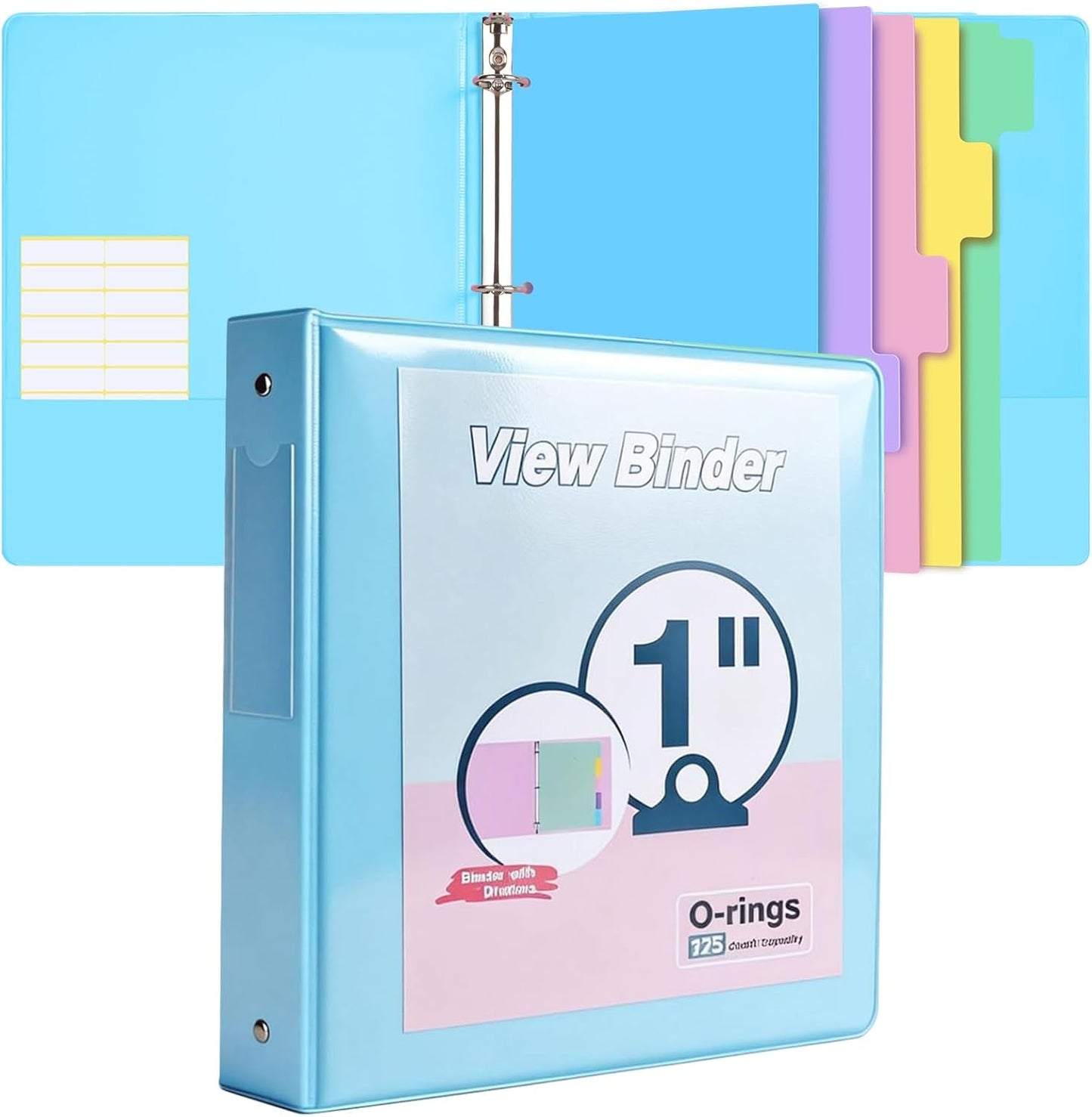 3 Ring Binder 1.5 inch，Cute Binder Organizer with 5 Tab Dividers Fits 175 Sheets of 8.5x11 Paper,Customizable Clear Cover with Inside Pockets,Aesthetic 1.5" Three Ring Binders for School Office,Purple