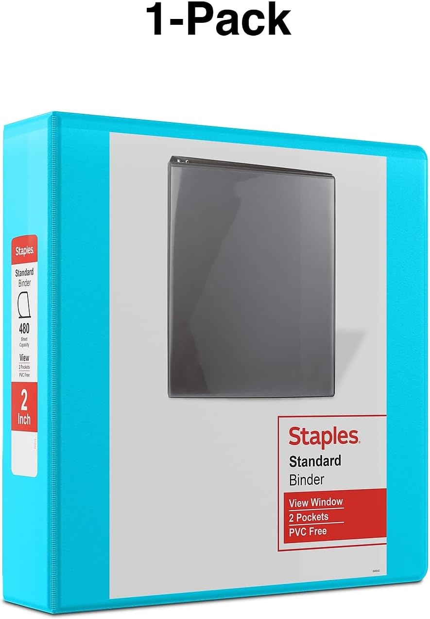 Staples Standard 2-Inch 3-Ring View Binder, Holds Up to 450 Sheets, Orange, Durable Binder for Office & School