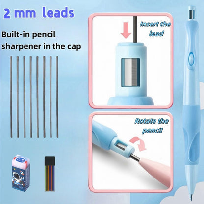 Handwriting thick mechanical pencils with grip: 2.0MM HB Pencil for kids with 14 leads (6 pack)