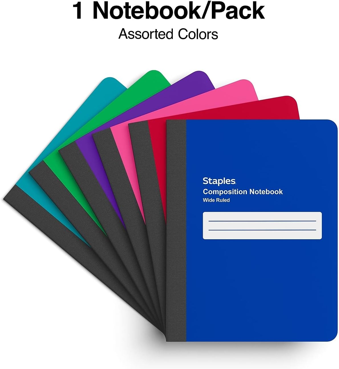 STAPLES Poly Composition Notebook, 9.75” x 7.5”, Wide Ruled, 70 Sheets, Assorted Colors