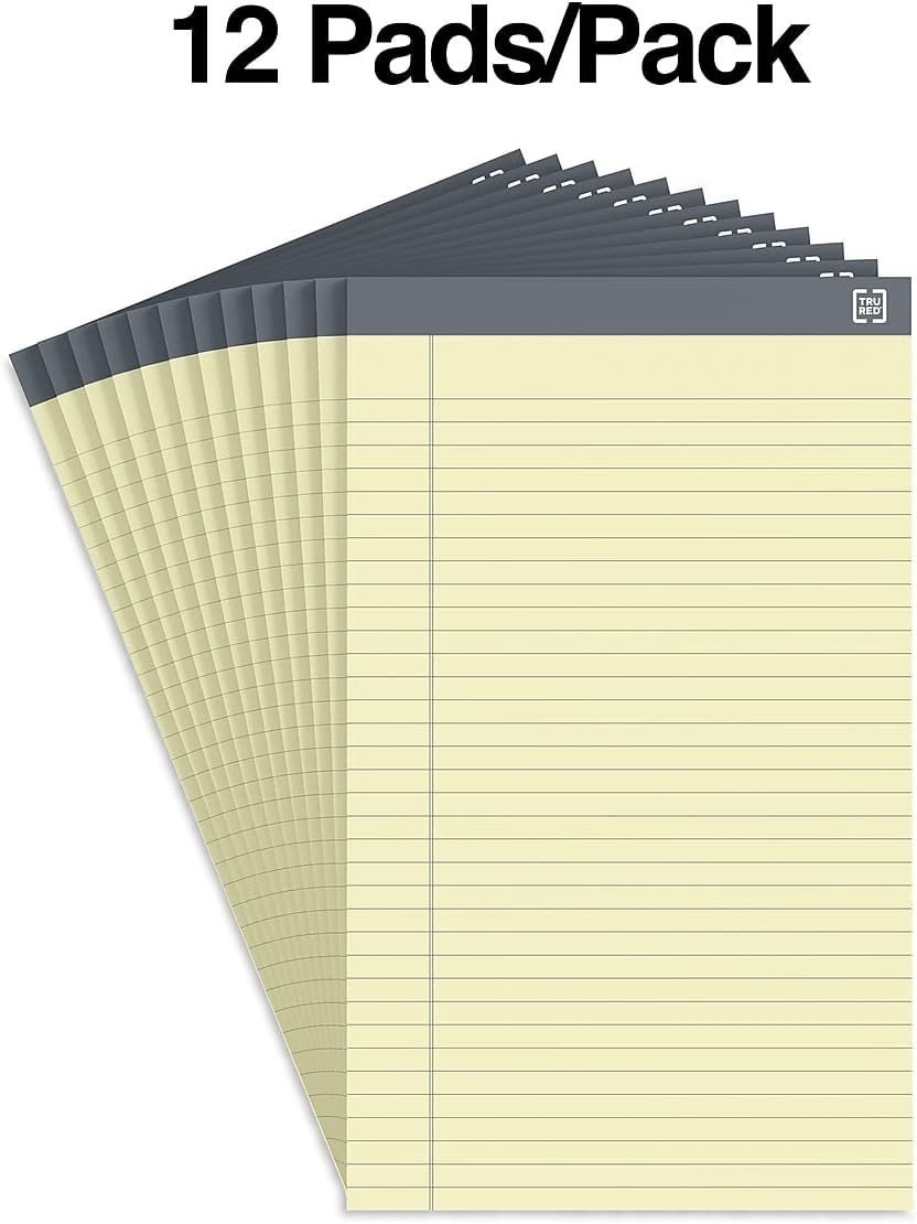 TRU RED Legal Pads, 8.5” x 14”, Wide Ruled, White, 50 Sheets/Pad, 12‑Pack