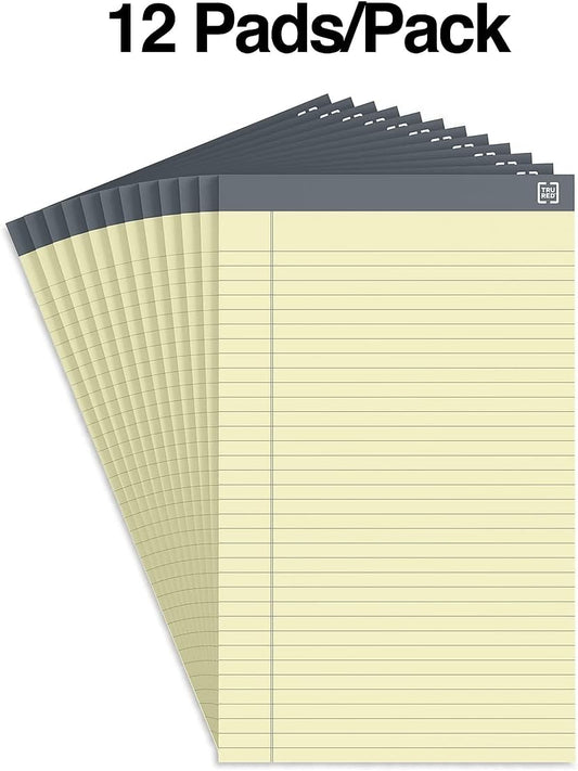 TRU RED Legal Pads, 8.5” x 14”, Wide Ruled, White, 50 Sheets/Pad, 12‑Pack