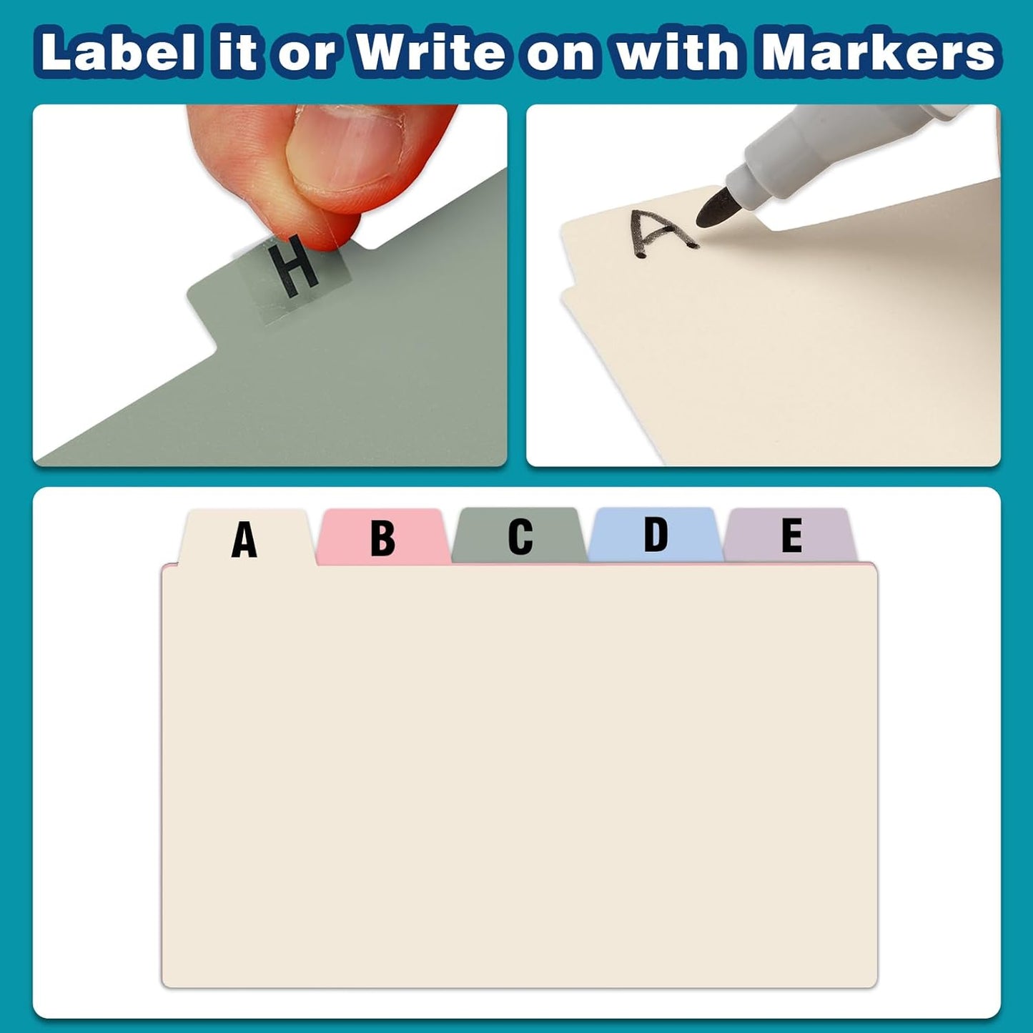 Chell 3x5 Plastic Index Card Dividers, Morandi Colors, Heavyweight Poly Index Card Guides A-Z, with Alphabetical/Blank Stickers, Pack of 25