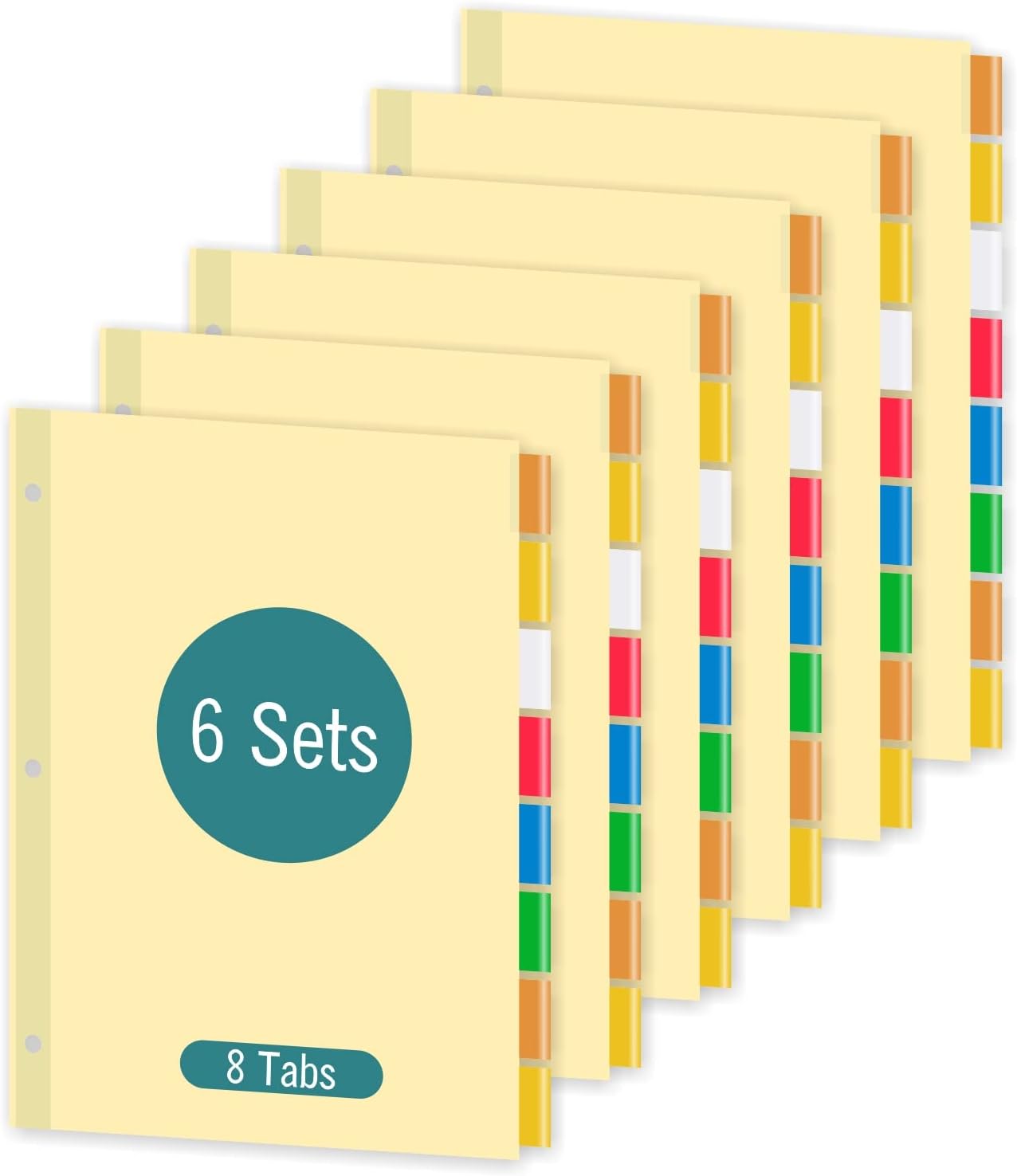 5-Tab Binder Dividers for 3 Ring Binder, Insertable Clear Big Tabs, Letter Size Paper Divider, 8.5 x 11 inch, 6 Sets (30 Dividers Total)