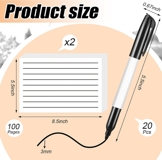 Feifeiya 2 Pack Low Vision Paper Notebook 5.5 x 8.5 Bold Thick Line Writing Paper Pad 200 Pages Wide Ruled Lined Journal Notepad with 20 pcs Thick Tipped Low Vision Pen for Low Vision Seniors Elderly