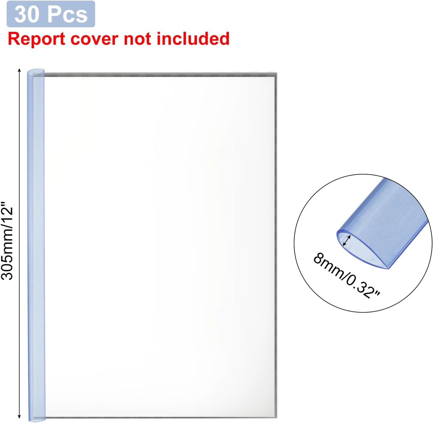PATIKIL 30Pcs Binding Bars, 8mm Binding Bars Slide Grip 50 Sheets Capacity A4 Size Report Binder Teardrop Shape Presentation Binder for Report Cover Resume, Clear