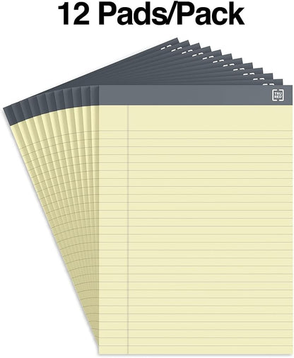 TRU RED Notepads, 8.5” x 11.75”, Wide Ruled, Canary, 50 Sheets/Pad, 12‑Pack