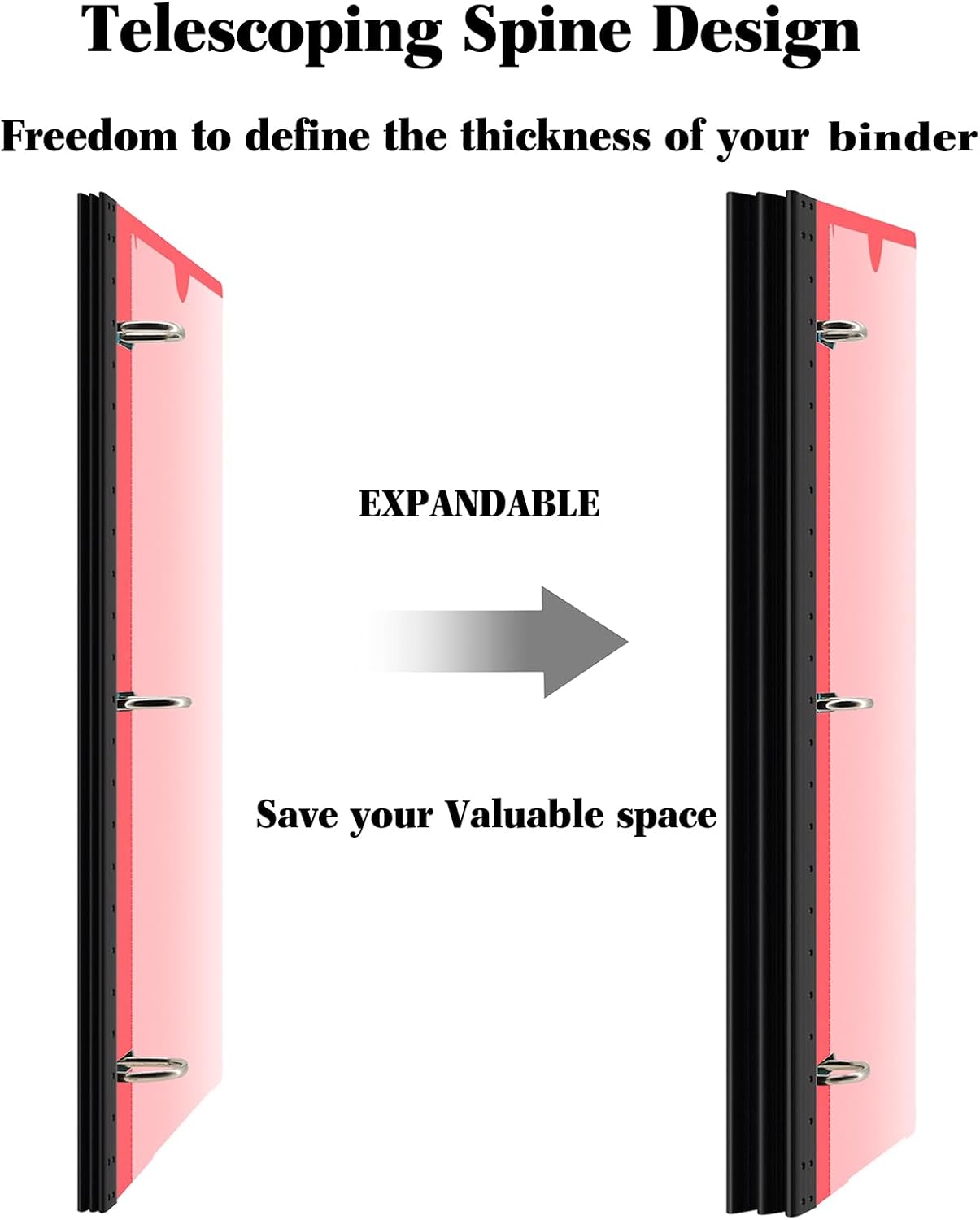 INFUN Telescoping 3 Ring Binder - 4PCS, Portable Plastic 3 Ring Binder with Telescoping Spine, Binders with Foldable Front Cover Holds 8.5"x11" Paper for School, Office, Homes