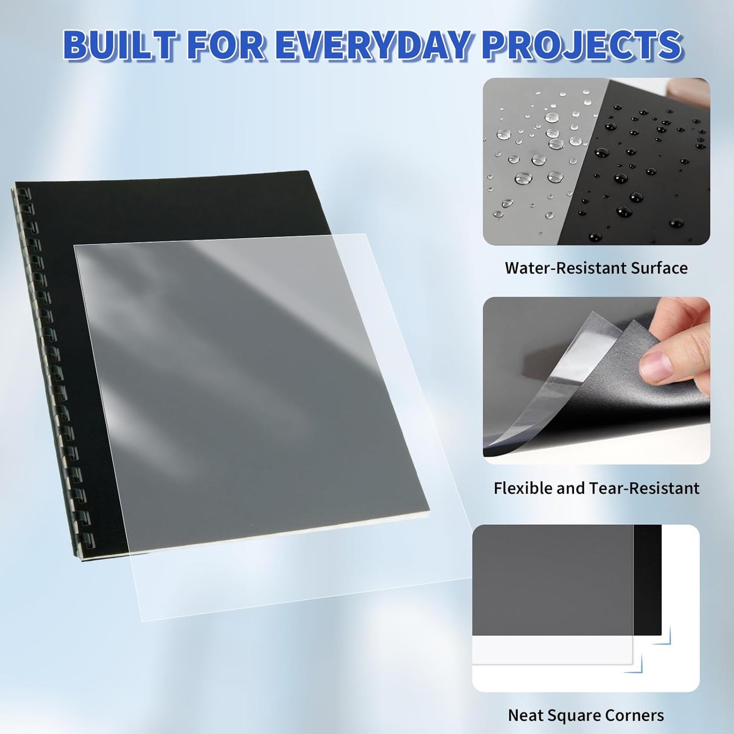 60 Pack Binding Covers and Backs Set, 8.5 x 11 Inches, 30P Clear PVC Covers (8 Mil), 30P Black Sand-Textured Polycovers (12 Mil)，Presentation Covers for Binding, Letter Size