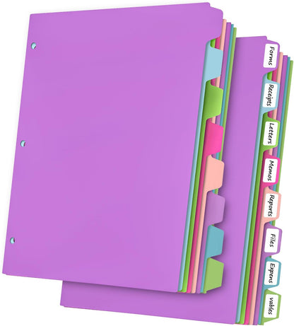 habgp 16Pcs/2 Set Binder Dividers with Tabs, 8 Color Tab for 3 Ring Binder Dividers, Page Folder Dividers for 3 Ring Binder Sheet Paper Protectors, Plastic Tabbed File Dividers with Tabs S099