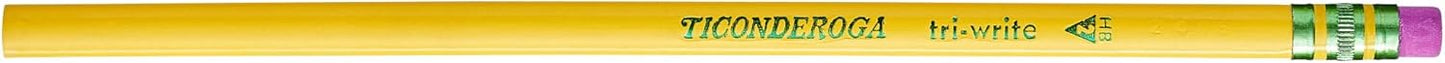 Ticonderoga Tri-Write Wood-Cased Pencils, 2HB Soft, Yellow, 12 Count