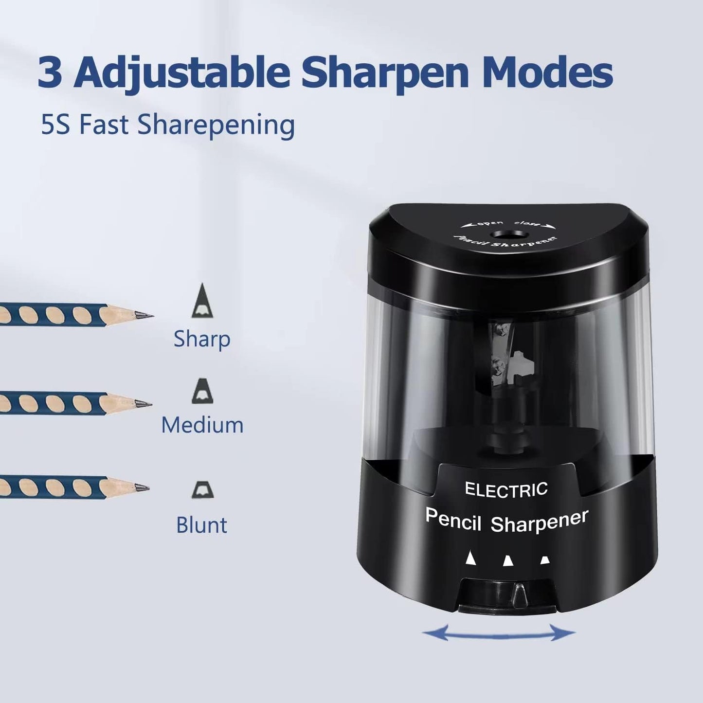 Electric Pencil Sharpener, Battery (Not Included) USB Powered, Portable for NO.2 Pencils, Automatic and Durable with 3 Sharpness Options - Classroom, Home, Office Black