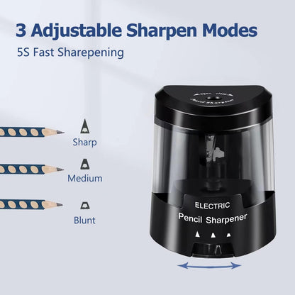 Electric Pencil Sharpener, Battery (Not Included) USB Powered, Portable for NO.2 Pencils, Automatic and Durable with 3 Sharpness Options - Classroom, Home, Office Black