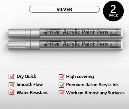 TFIVE White Paint Marker Paint Pens - 2 Pack Acrylic Permanent Marker, 0.7mm Extra Fine Tip Paint Pen for Art Projects, Drawing, Rock Painting, Ceramic, Glass, Wood, Plastic, Metal, Canvas DIY Crafts