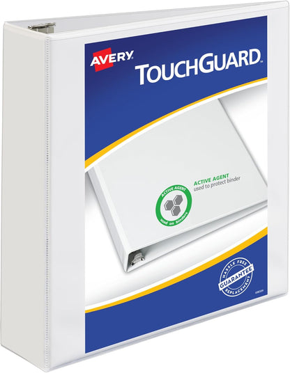 Avery TouchGuard Protection 3 Ring Binder, Customizable Cover, 1.5 Inch Slant Rings, 1 White Binder (17142)
