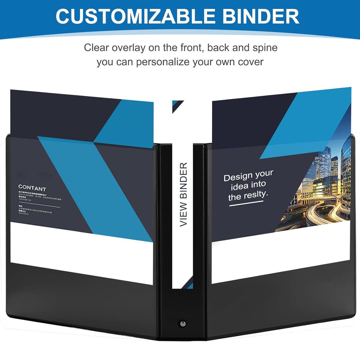 2 Inch 3-Ring Binder, 2" Round Ring Binder with 2 Inside Pockets, 6 Pack Black Binders, Clear View Cover, Holds Up to 450 Sheets 8.5" x 11" Paper，Study Binders for Office/Home/Back to School
