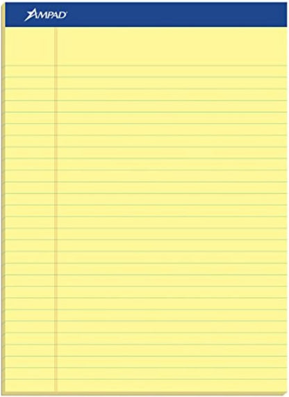 Ampad Writing Pads, 8-1/2" x 11-3/4", Legal Rule, Canary Paper, 50 Sheets, 12 Pack (20-220)