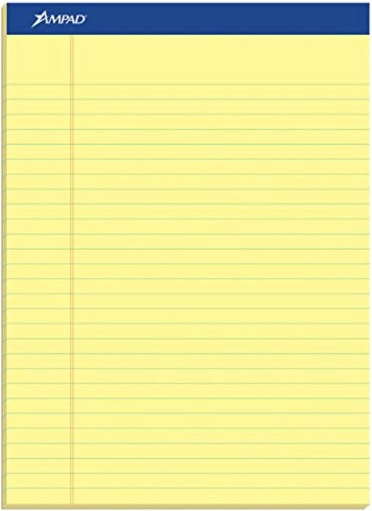 Ampad Writing Pads, 8-1/2" x 11-3/4", Legal Rule, Canary Paper, 50 Sheets, 12 Pack (20-220)