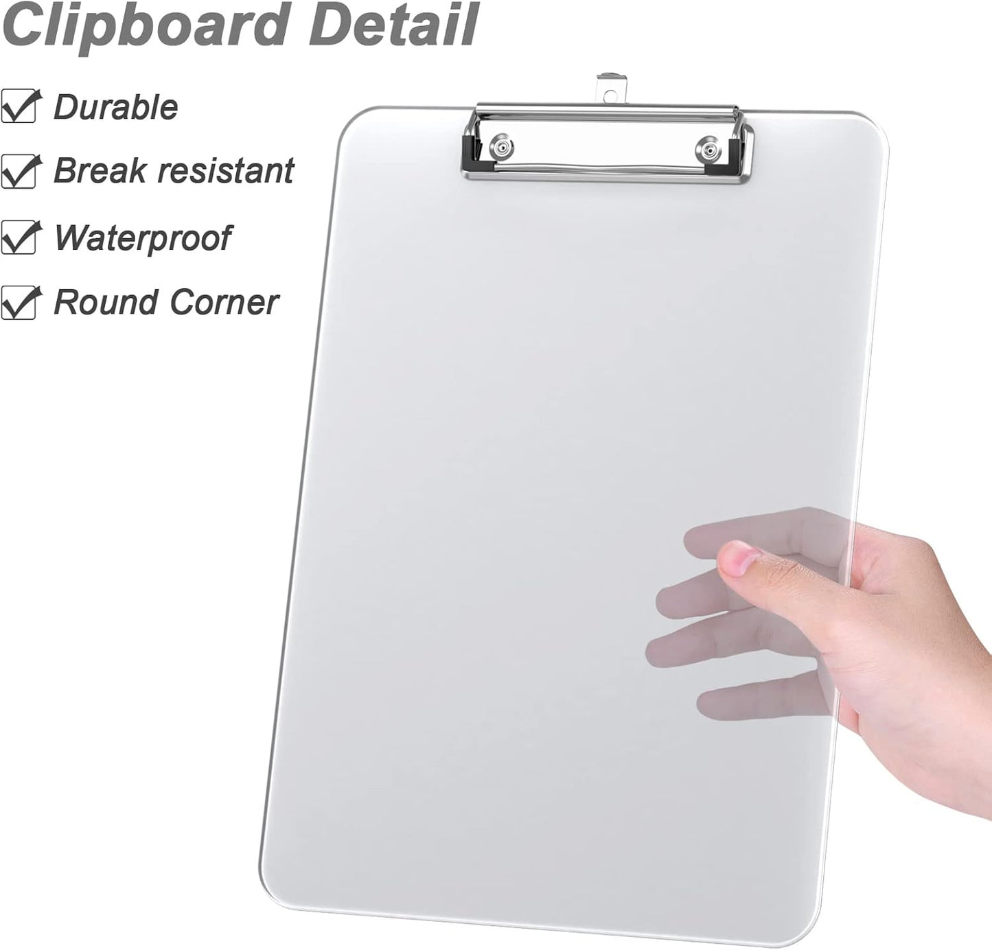 Rimilak Plastic Clipboards with Low Profile Metal Clip, Translucent Board, 12.5 x 9 In Letter Size, Office Supply, Back to School, Pink