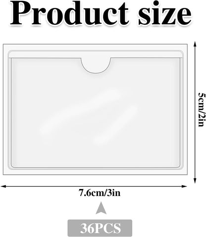 36 Pack 3" x 5" Index Card Holder Adhesive Plastic Label Holders Clear Tote Bag Labels Stickers for Organizing Storage Bins Library Card Shelves