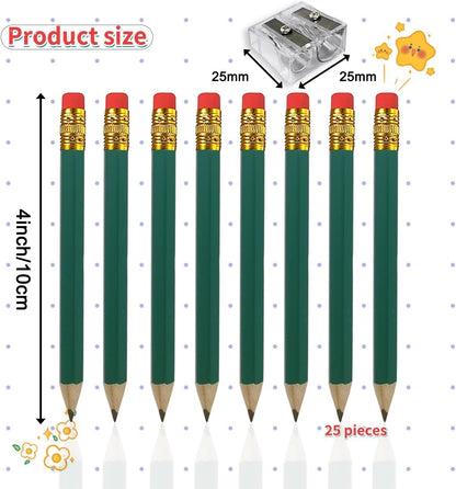 Adhere 25pcs Golf Pencils with Eraser Pre sharpened Hexagon half Wooden Pencils Graphite 2B for Golf Event Scoring,Classroom,Wedding,Company Meetings,Pew, Pocket (Nature)