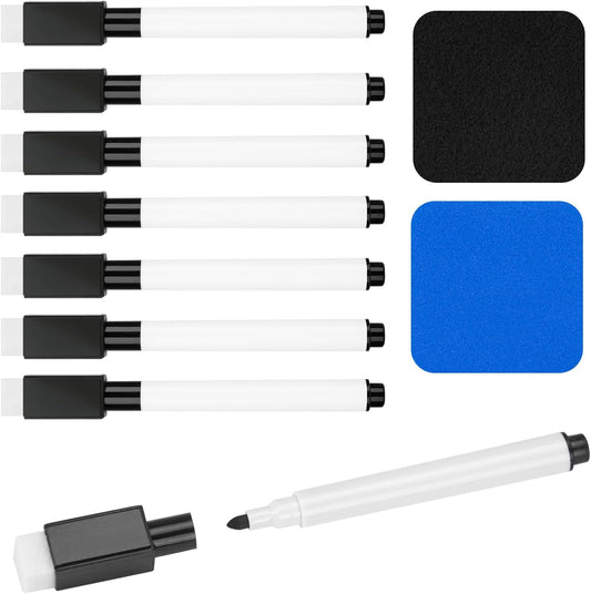 8 Pcs Colorful Magnetic Dry Erase Markers with Eraser, White Board Mini Dry Erase Markers with Eraser Cap, Fine Point Tip Student White Board Markers for Teachers Office School Supplies