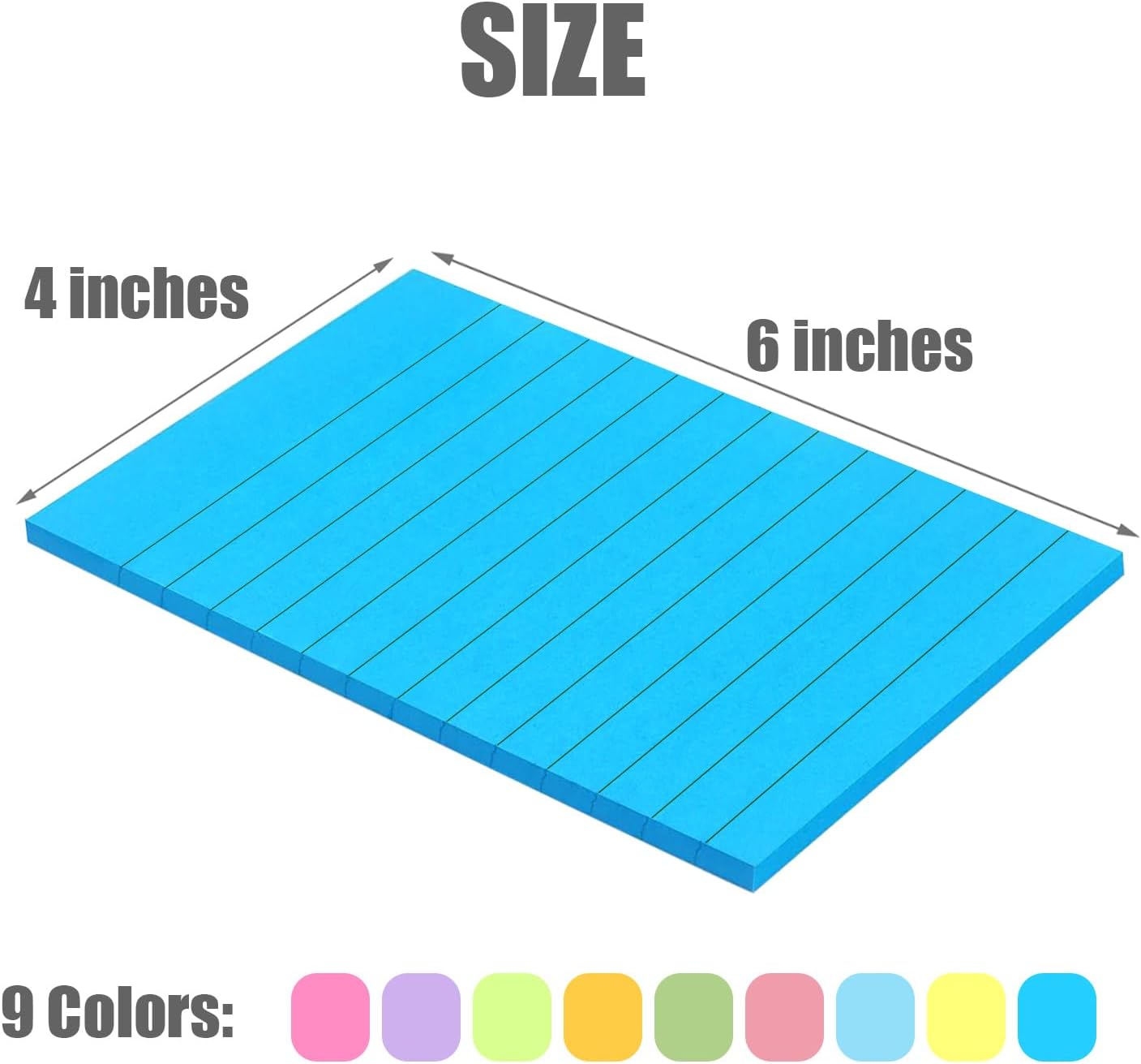 12 Pack Lined Sticky Notes 4x6 in Bright Colors Self-Stick Note Pads with Lines, Colorful Bulk Sticky Memo Pad for School, Office, Meeting