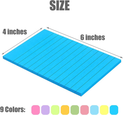 12 Pack Lined Sticky Notes 4x6 in Bright Colors Self-Stick Note Pads with Lines, Colorful Bulk Sticky Memo Pad for School, Office, Meeting