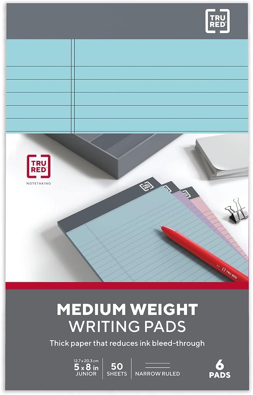 TRU RED Notepads, 5” x 8”, Narrow Ruled, Canary, 50 Sheets/Pad, 6‑Pack
